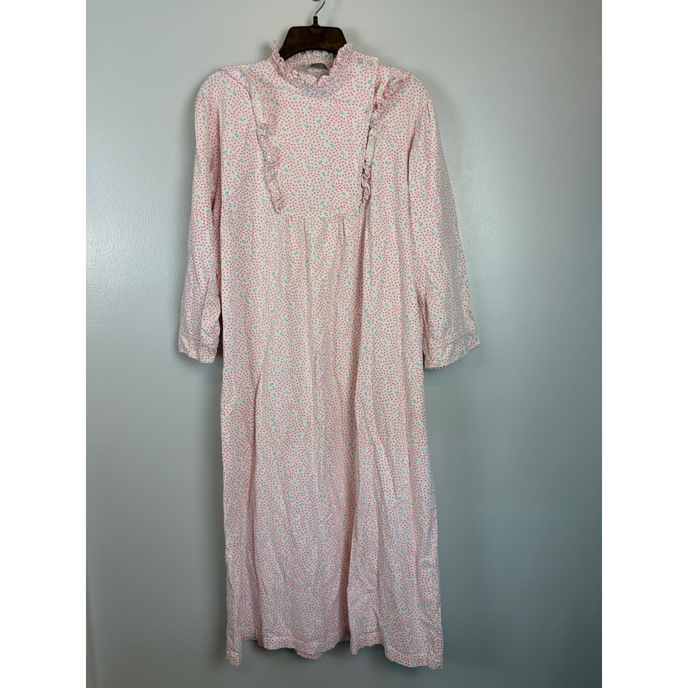 Moonlight Bay Vintage Pink Floral‎ Cotton Flannel Nightgown Medium Cottagecore